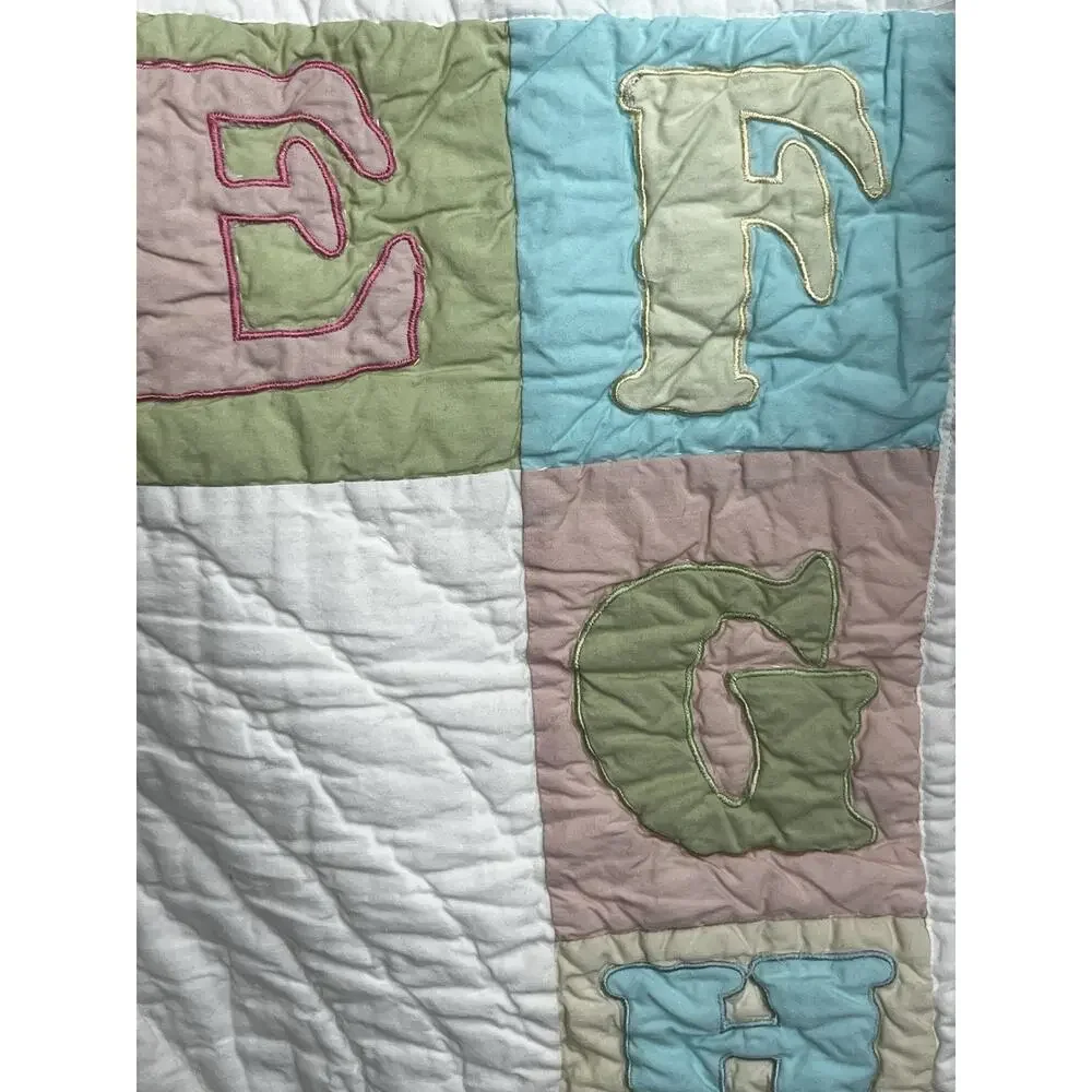Lillian Vernon Noah's Ark ABC Cotton Crib Baby Quilt White Personalized Monogram
